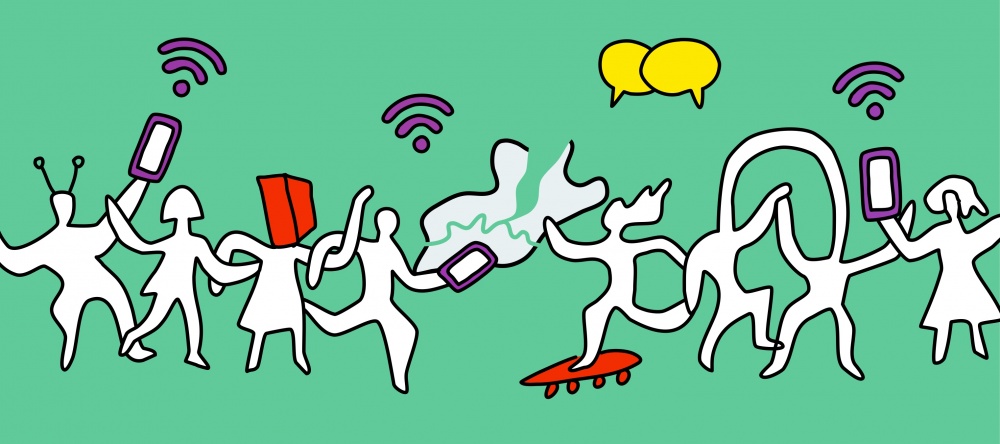 Outils numériques permettant de lier les habitant.e.s entre eux -Illustration Irene Gil © Etat de Genève