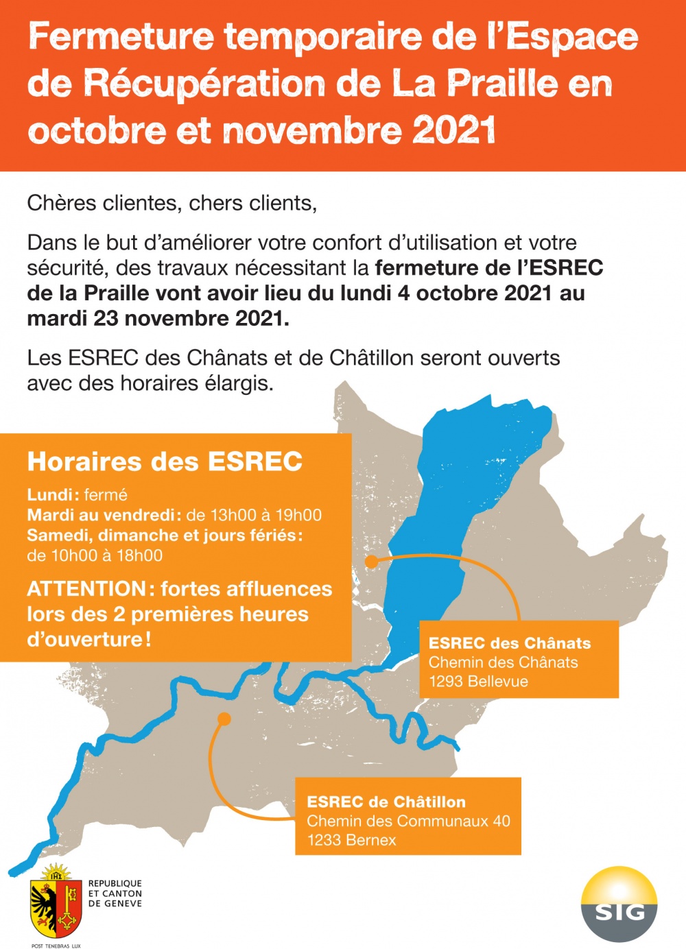 Fermeture temporaire de l'ESREC de La Praille