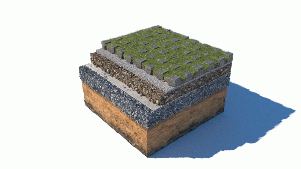 Chemins de l’eau dans un revêtement perméable (Pixalab pour l'office cantonal de l'eau)