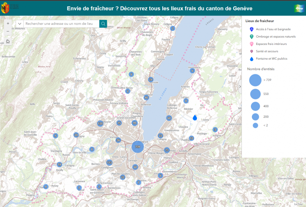 Carte Lieux de fraicheur à Genève