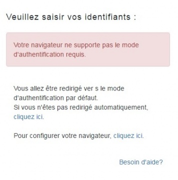 Message d'authentification automatique impossible