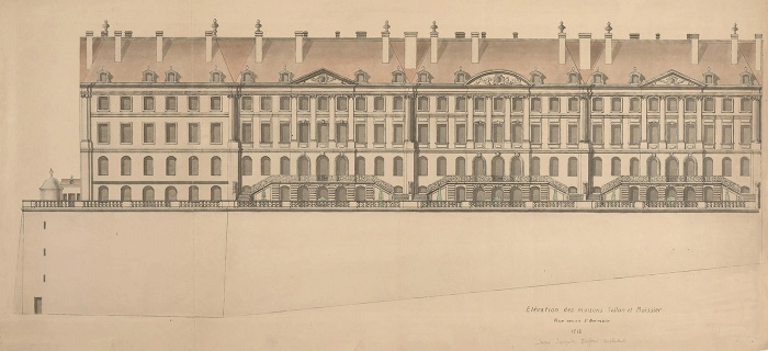 Jean-Jacques Dufour, élévation des façades et du mur des terrasses de trois hôtels de la rue des Granges, côté Plainpalais