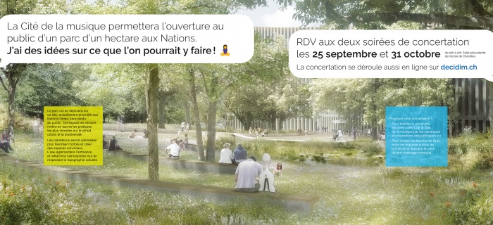 Affiche à proximité de la place des Nations annonçant la concertation 