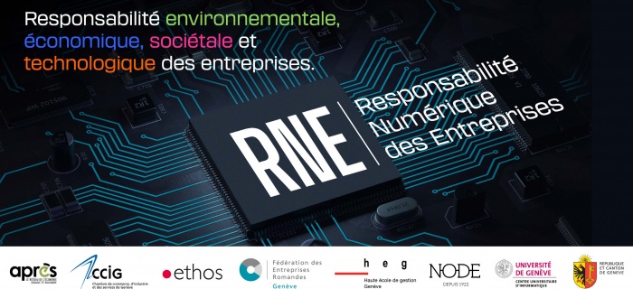Puce d'ordinateur avec texte superposé : Responsabilité numérique des entreprises.