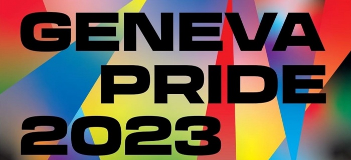 Geneva Pride 2023 sur le fond arc-en-ciel