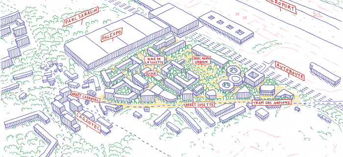 Croquis du développement urbain de La Susette suite aux apports citoyens (janvier 2024)