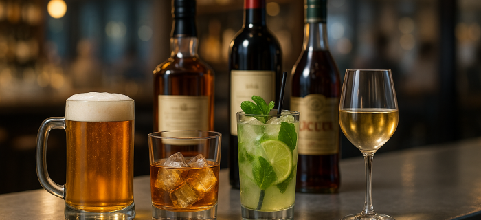 Différents alcools sur un bar