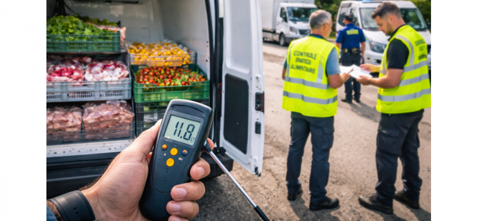 Véhicule de transport de denrées alimentaires arrêté sur le bord de la route pour un contrôle