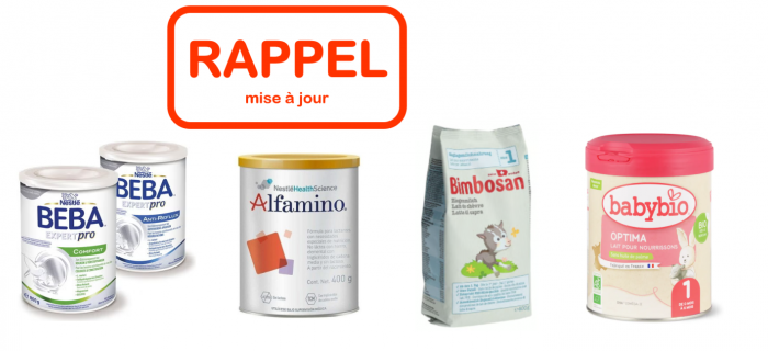 Illustration produits rappelés Beba, Alfamino, Bimbosan, Babybio Optima 1