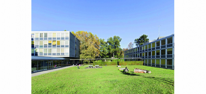 L’espace de verdure entre les bâtiments A et D, 2021. Photo : GSK- SHAS © Michael Peuckert