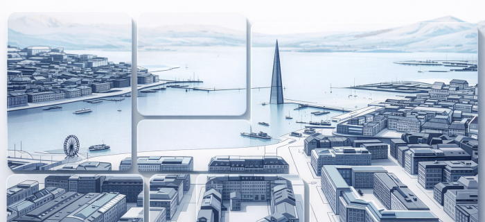 Vue futuriste Genève avec tuiles internet