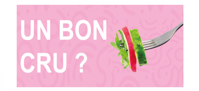 Un bon cru ? (morceau de légumes crus accrochés à une fourchette)