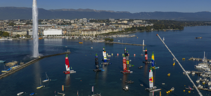 Les bateaux de SailGP dans la rade lors de la première édition. Crédit: Riccardo Pinto for SailGP
