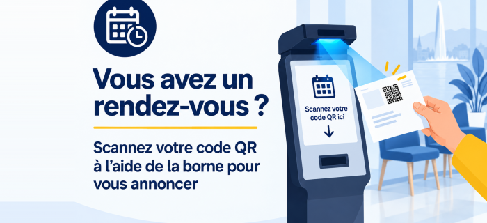 Illustration représentant une borne pour scanner son ticket de rendez-vous