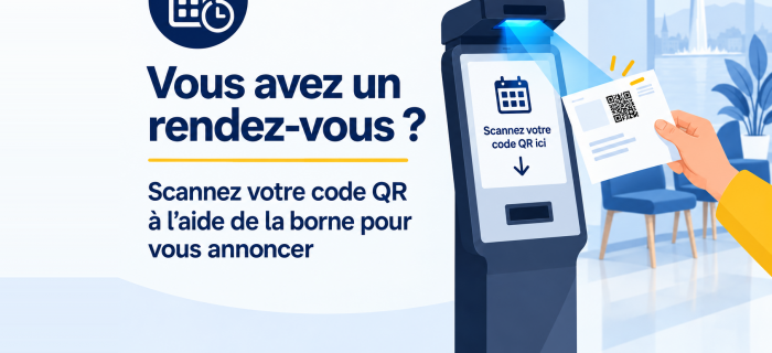 Illustration représentant une borne pour scanner son ticket de rendez-vous
