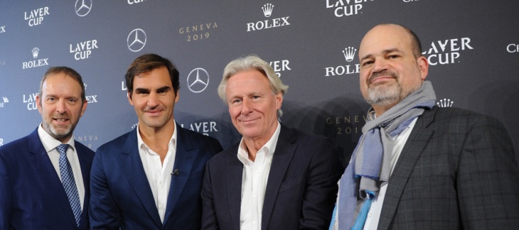 Thierry Apothéloz accompagné de Sami Kanaan, Björn Borg et Roger Federer Thierry Apothéloz accompagné de Sami Kanaan, Björn Borg et Roger Federer
