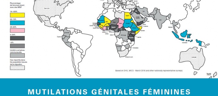 carte du monde avec le pourcentage de femmes vivant avec des MGF