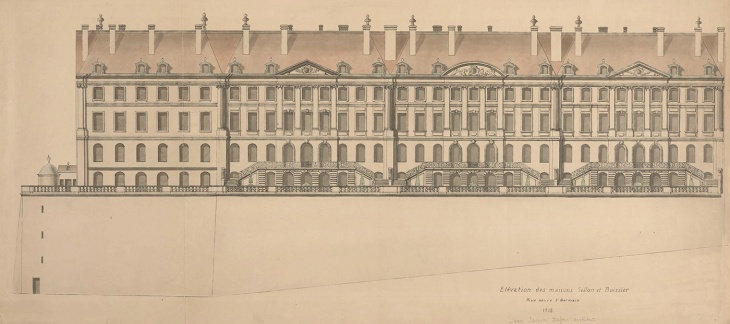 Jean-Jacques Dufour, élévation des façades et du mur des terrasses de trois hôtels de la rue des Granges, côté Plainpalais