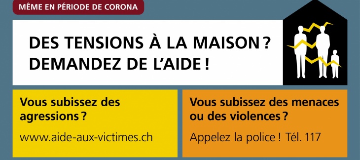 carrés avec les information sur la prise en charge des violences domestiques