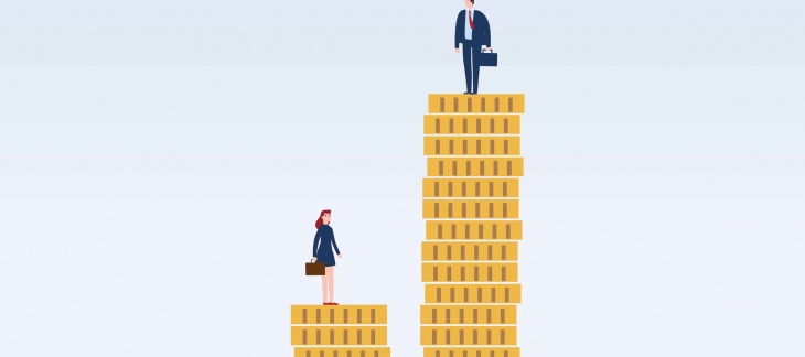 femme et hommes avec des différences salariales