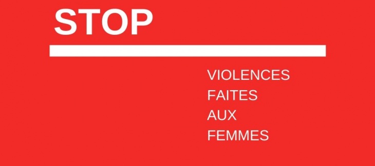 lettres sur le fond rouge stop violences faites aux femmes