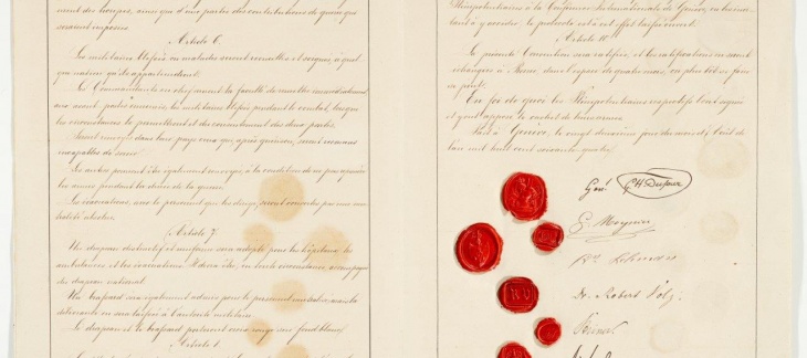 crédit / Archives fédérales suisses Sixième et septième pages de la Convention de Genève du 22 août 1864