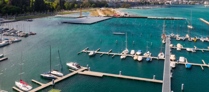 Chantier du Port-Noir (avril 2019) © AERIAL WORKS Le Port de la Plage publique des Eaux-Vives