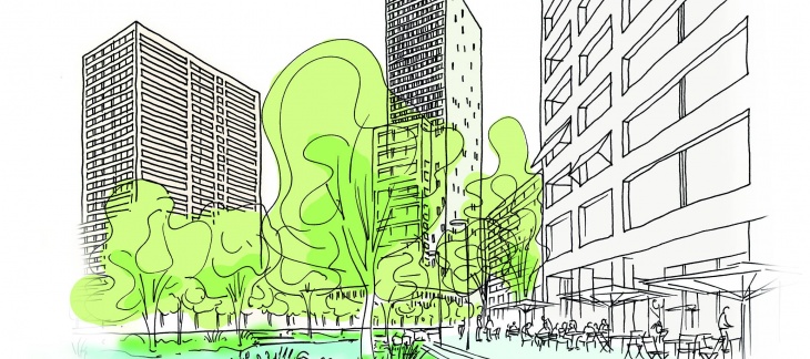 Ambiance urbaine place de l'Etoile © Dupraz & Byrne, croquis F. Hemidi Ambiance urbaine place de l'Etoile © Dupraz & Byrne, croquis F. Hemidi