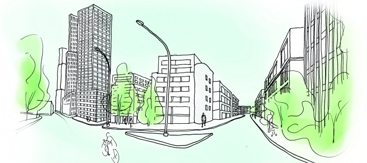 Ambiance urbaine route des Jeunes © Etat de Genève, croquis F. della Casa/F. Hemidi