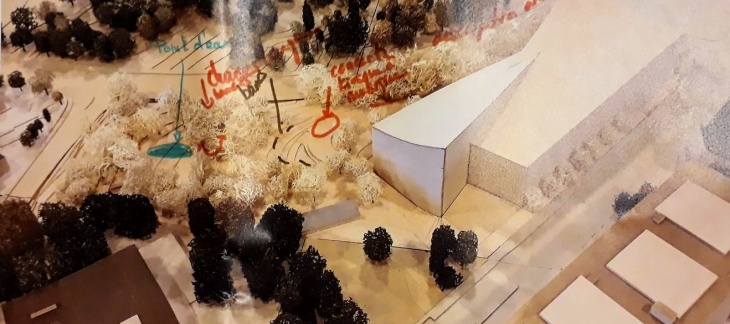 Maquette du projet annotée par les participants aux ateliers © topos + agora Maquette du projet annotée par les participants aux ateliers © topos + agora