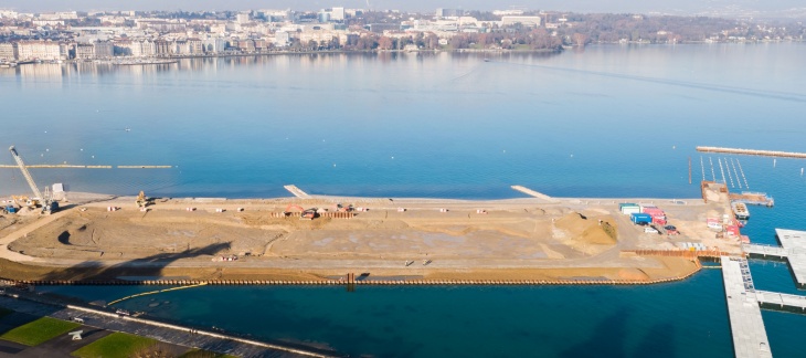 Chantier de la Plage Publique des Eaux-Vives (janvier 2019) © AERIAL WORKS Plage Publique Eaux-Vives