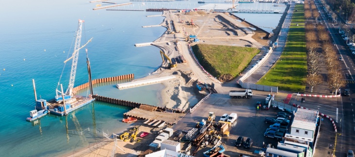 Chantier de la Plage Publique des Eaux-Vives (janvier 2019) © AERIAL WORKS Plage Publique Eaux-Vives