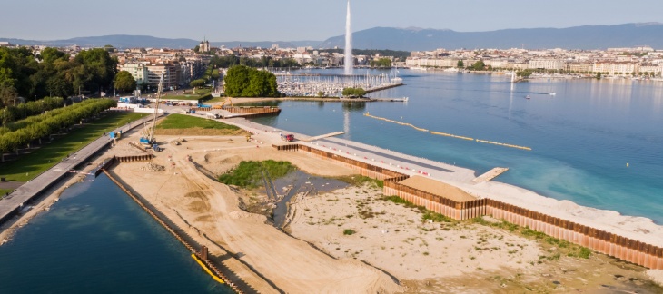 Chantier de la Plage Publique des Eaux-Vives (août 2018) © AERIAL WORKS Plage Publique Eaux-Vives