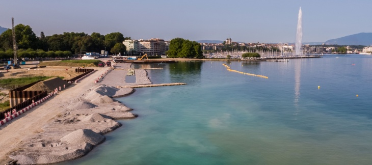 Chantier de la Plage Publique des Eaux-Vives (août 2018) © AERIAL WORKS Plage Publique Eaux-Vives
