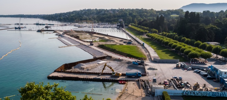 Chantier de la Plage Publique des Eaux-Vives (août 2018) © AERIAL WORKS Plage Publique Eaux-Vives
