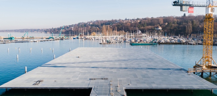 Chantier du Port-Noir et de sa plateforme pour dériveurs (janvier 2019) © AERIAL WORKS Port Plage Publique Eaux-Vives