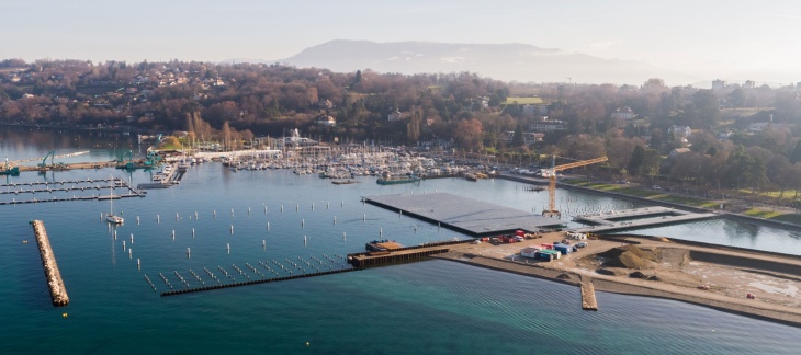 Chantier du Port-Noir, de la Maison de la Pêche et du Restaurant de la Plage (janvier 2019) © AERIAL WORKS Port Plage Publique Eaux-Vives