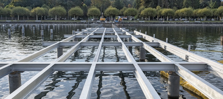 Chantier de la Maison de la Pêche et de la passerelle du môle (septembre 2018) © Serge Fruehauf Port Plage Publique Eaux-Vives