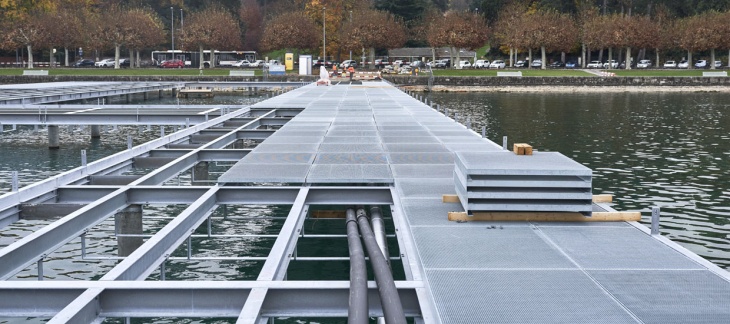 Chantier de la Maison de la Pêche et de la passerelle du môle (novembre 2018) © Serge Fruehauf Port Plage Publique Eaux-Vives