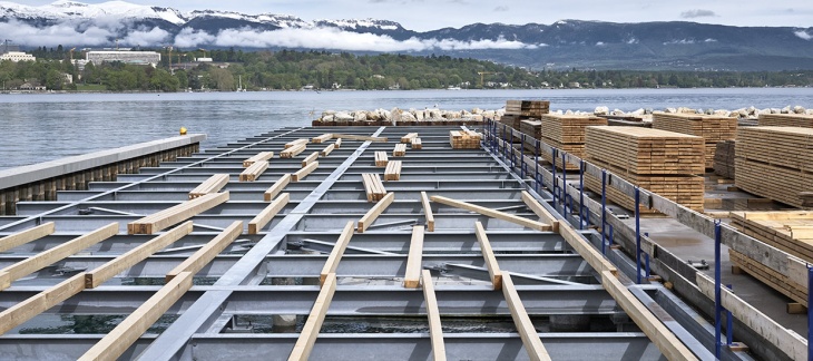 Chantier du Restaurant au bout du môle du Port-Noir (avril 2019) © Serge Fruehauf Port Plage Publique Eaux-Vives