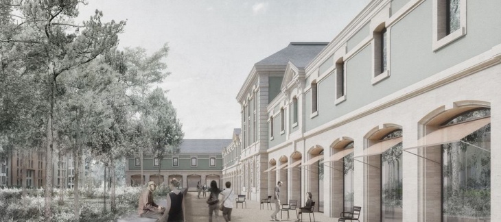La salle de consultation s'ouvrira sur une sorte de cloître arborisé (© Pont12 architectes) Le futur Hôtel des Archives de Genève