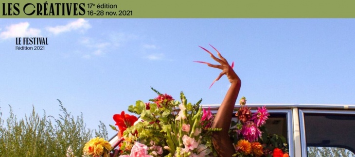 logo festival les créatives fleurs dans une voiture