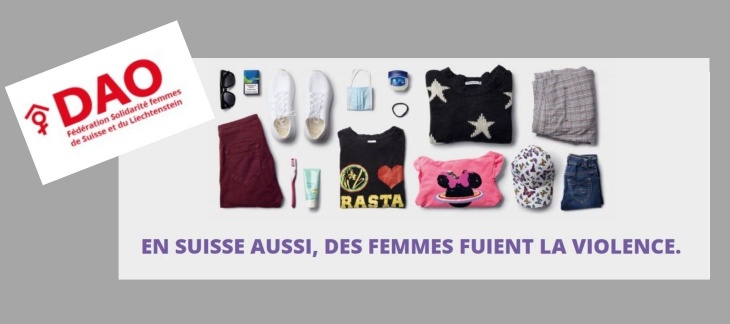 slogan campagne en Suisse des femmes fuient la violence habits pliés