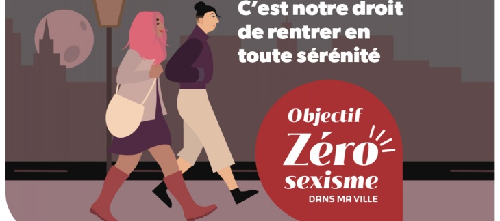 images campagne objectif zéro sexisme dans ma ville deux femmes rentrent le soir 