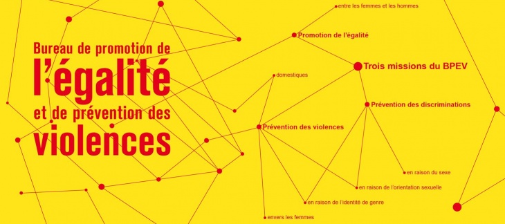 bureau de promotion de l'égalité et de prévention des violences et ses missions logo sur le fond jaune