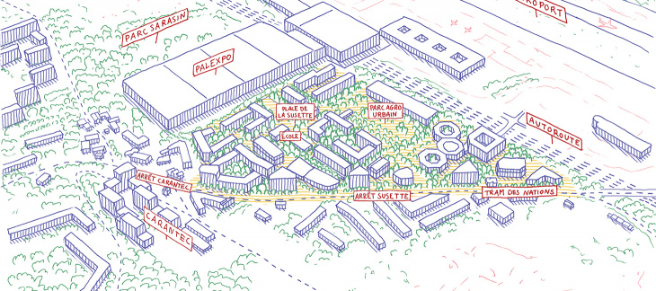 Croquis du projet de quartier de La Susette suite aux apports citoyens (janvier 2024)