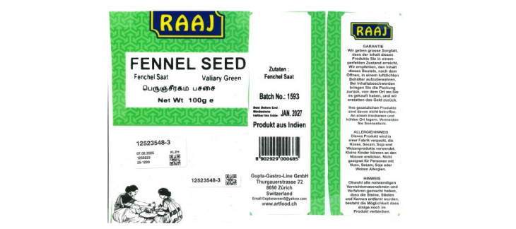 Etiquette des graines de fenouil RAAJ