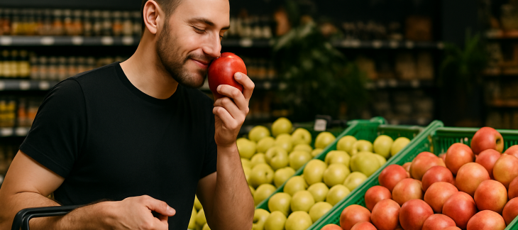 Client de supermarché au rayon fruits et légumes