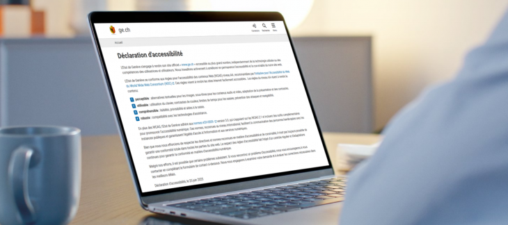 Une personne en train de lire la déclaration d'accessibilité sur le site www.ge.ch.