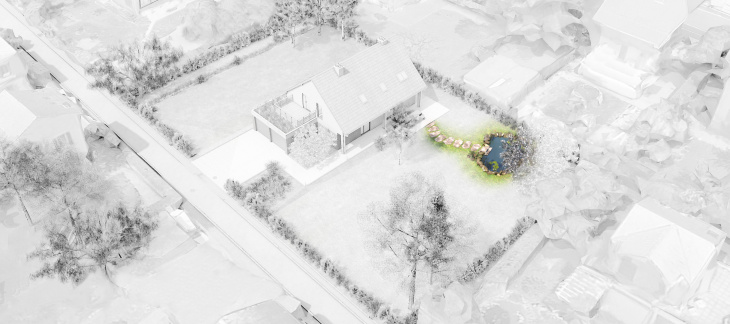 Vue sur une mare à la parcelle (Pixalab pour l'office cantonal de l'eau)